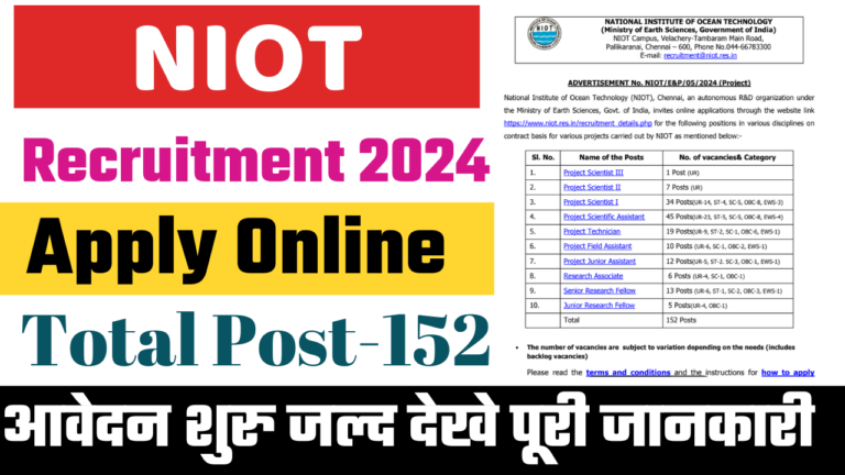 NIOT Recruitment 2024: NIOT Vacancy 2024 Apply Online, For 152 Post