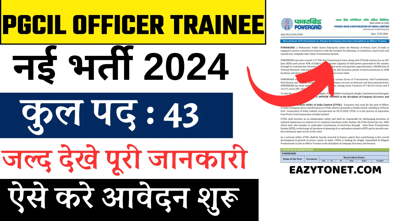 PGCIL Officer Trainee Recruitment 2024: Apply Online, For 43 Post