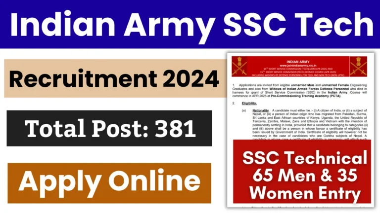 Indian Army SSC Tech Recruitment 2024: Notification Out For 381 Posts, Course Date, Fees, Apply Online