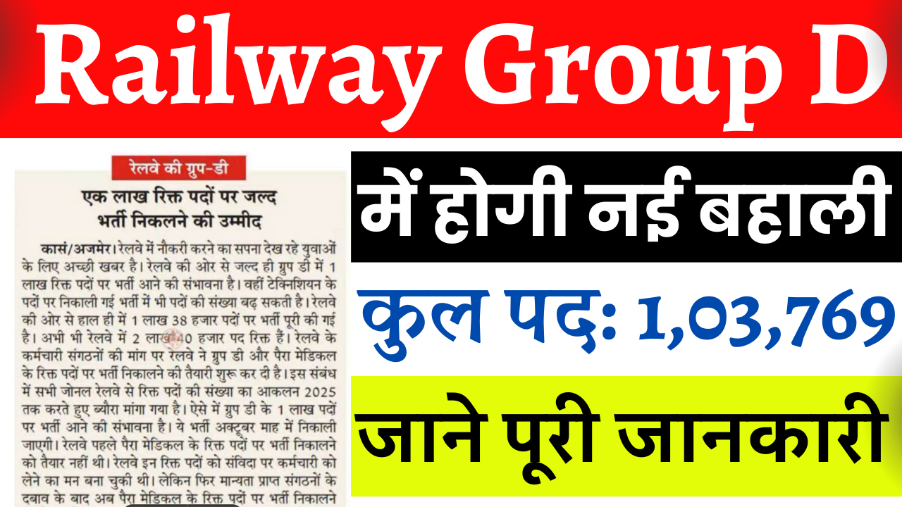 Railway Group D Recruitment 2024: रेलवे Grpup-D पर होंगी नई भर्ती जाने पूरी जानकारी