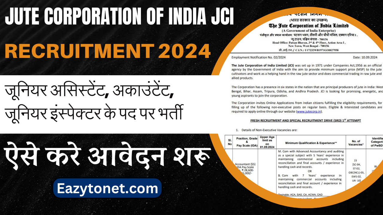 Jute Corporation of India JCI Recruitment 2024 : Apply Online,Notification Out