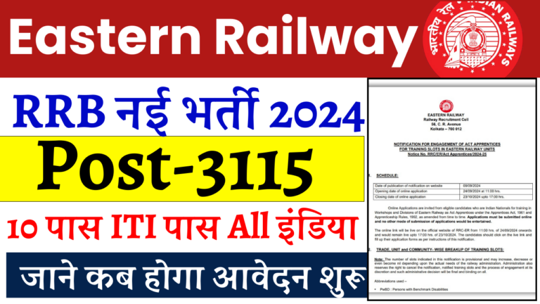 Eastern Railway Apprentice Recruitment 2024: रेलवे बंपर भर्ती 3115 पदों पर 10वीं पास, ऐसे करे आवेदन