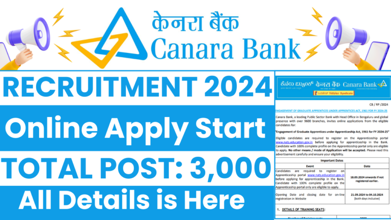 Canara Bank Apprentice Recruitment 2024: कानारा बैंक भर्ती अधिसूचना जारी, ऑनलाइन शुरू