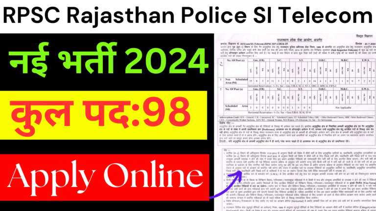 RPSC Rajasthan Police SI Telecom Recruitment 2024: Apply Online, For 98 Post 