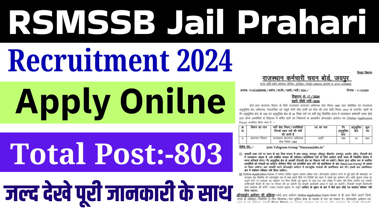 RSMSSB Jail Prahari Recruitment 2024: Jail Prahari के पदों पर भर्ती, जाने पूरी जानकारी