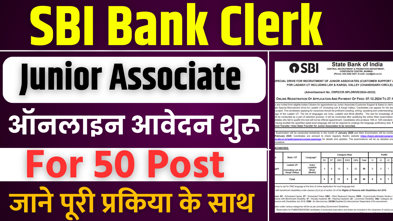 SBI Junior Associate (Clerk) Recruitment 2024: Apply Online,Notification Out For 50 Post