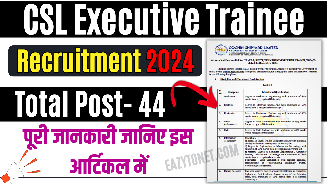 CSL Executive Trainee Recruitment 2024: Apply Online for 44 Post