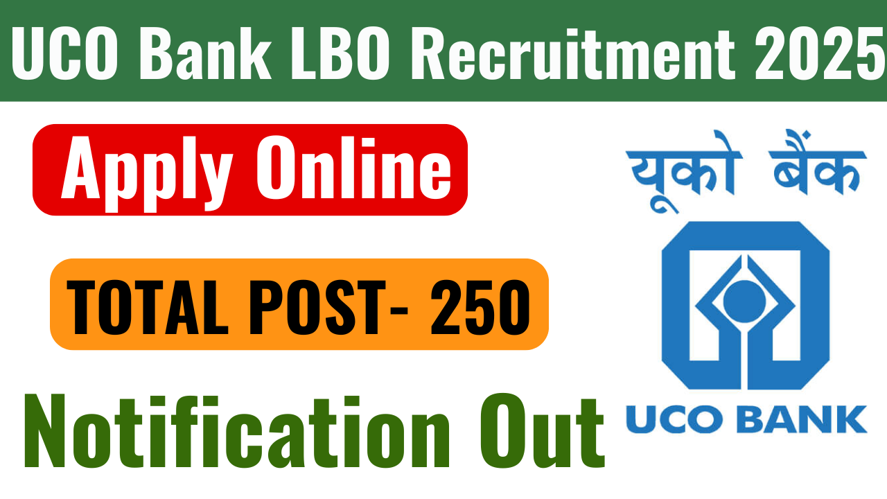 UCO Bank LBO Recruitment 2025: Notification Out for 250 Post, Apply Online