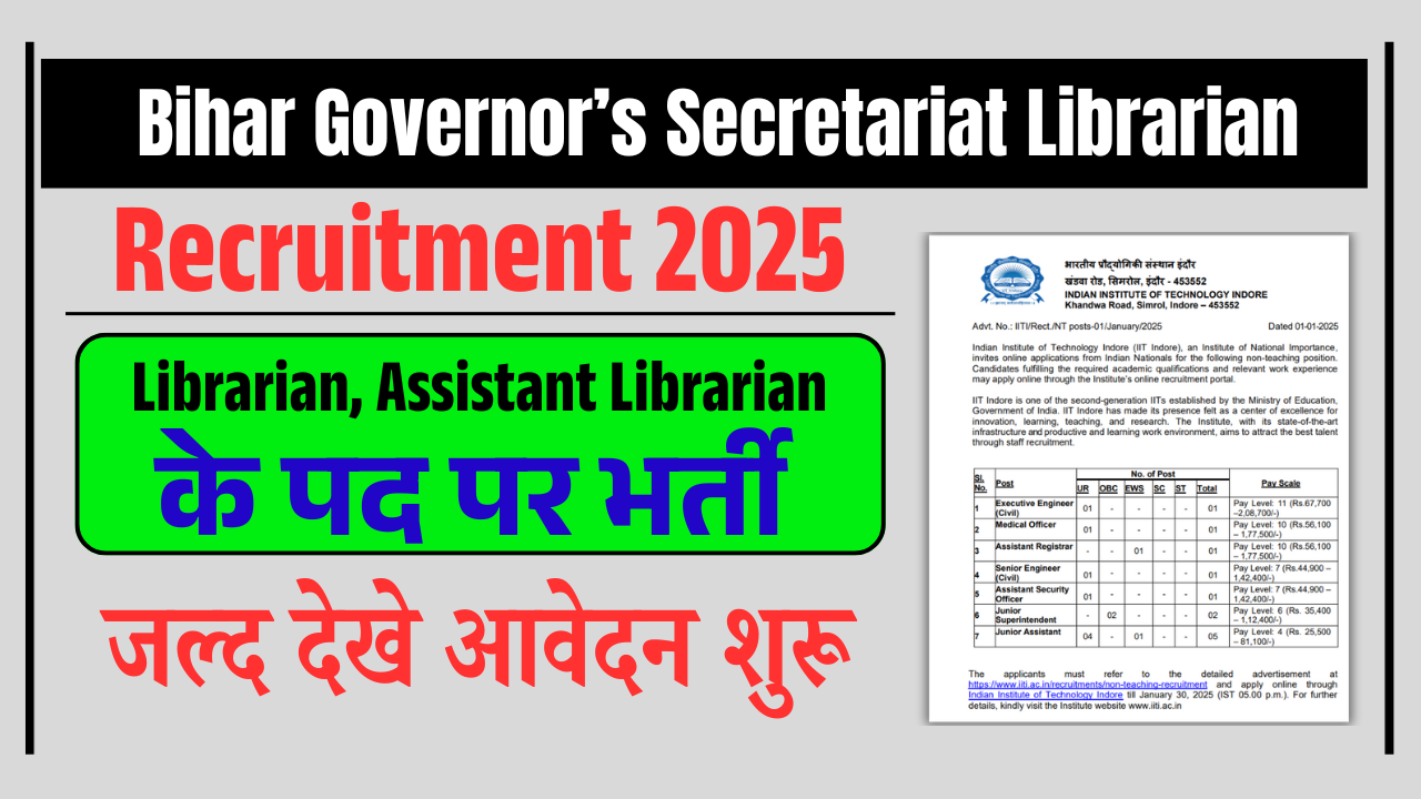 Bihar Governors Secretariat Librarian Bharti 2025: राज्यपाल सचिवालय में लाइब्रेरियन के पदों पर भर्ती, जल्द देखे