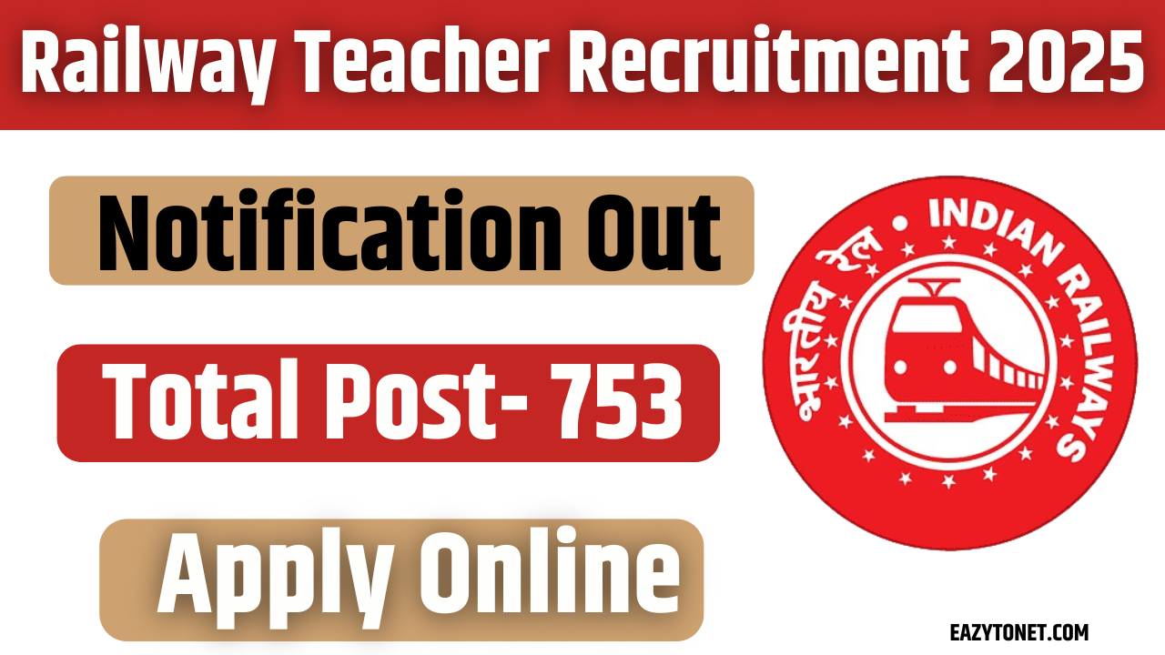 Railway Teacher Recruitment 2025: Notification Out for 753 Post, Apply Online