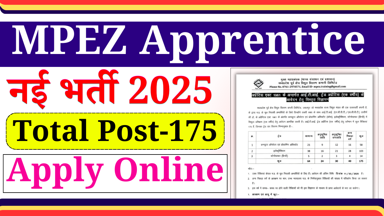 MPEZ Apprentice Recruitment 2025: Apply  Online , For 175 Post