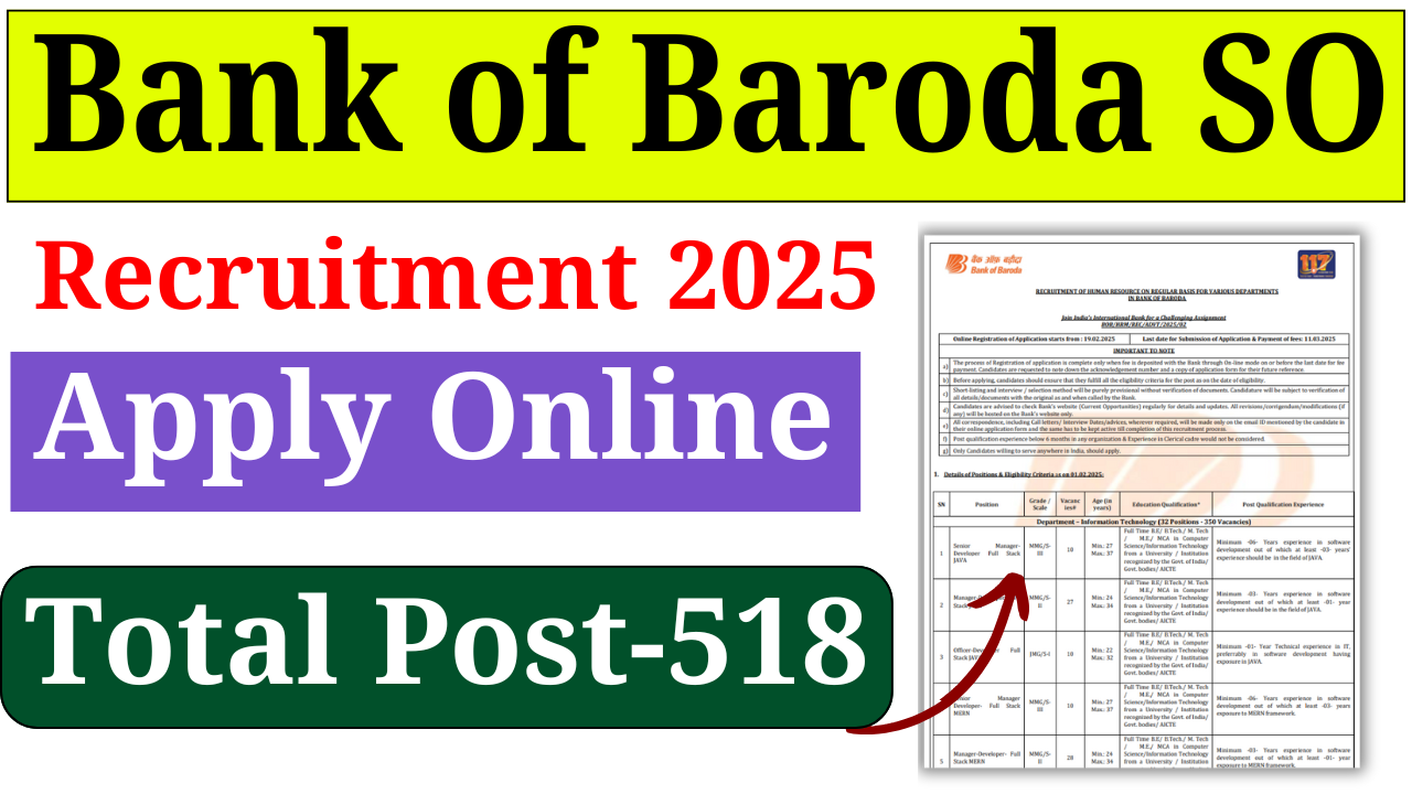 Bank of Baroda SO Recruitment 2025: Baroda SO के पदों पर भर्ती, ऐसे करे आवेदन