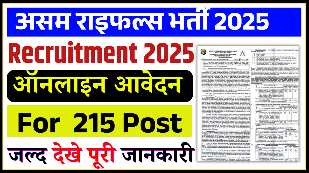 Assam Rifles Recruitment 2025: असम राइफल्स में तकनीकी एवं ट्रेड्समैन के पदों पर भर्ती, ऐसे करे आवेदन