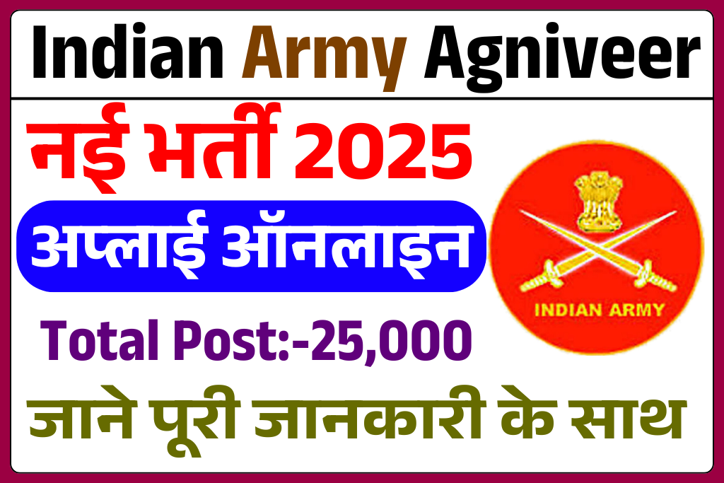 Indian Army Agniveer Recruitment 2025: Army Agniveer के पदों पर भर्ती  के लिए 25,000+ पदों पर बंपर भर्ती, जल्द देखे